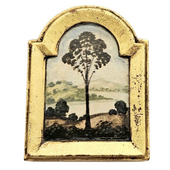 Tree Painting Brooch, Art Framed Pin, Signed CJ 1999 - Picture 2 of 16